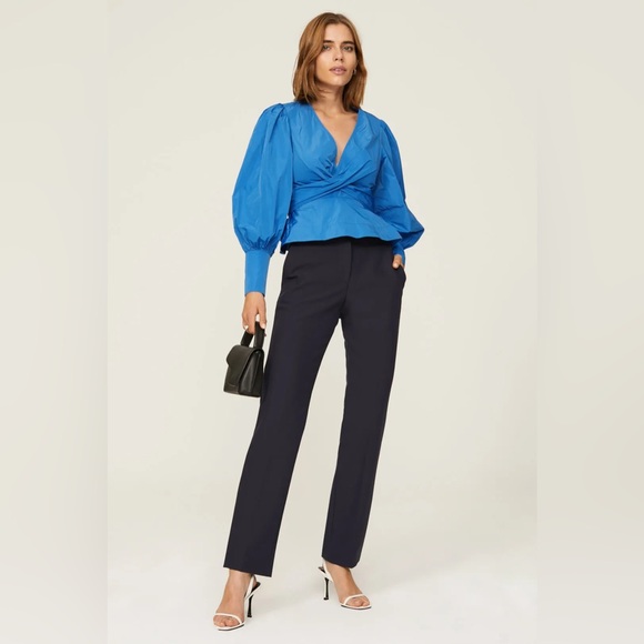 Veronica Beard Seema Twist Front Taffeta Blouse Bluebell Wrap Effect Top - Picture 8 of 8